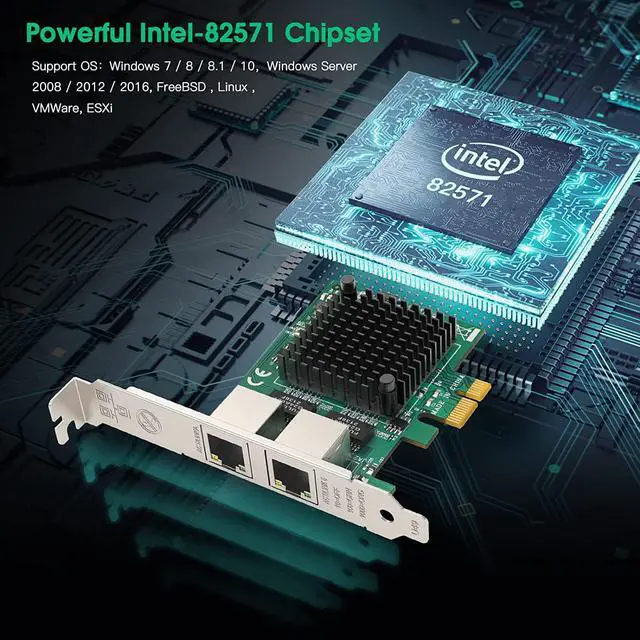 Alt view image 3 of 6 - 1G Gigabit Ethernet Converged Network Card, Dual RJ45 Port Server Network Card with Intel 82571 Chipset Ethernet Adapter Low Profile LAN NIC Card for Support PXE for Windows/Windows Server/Linux