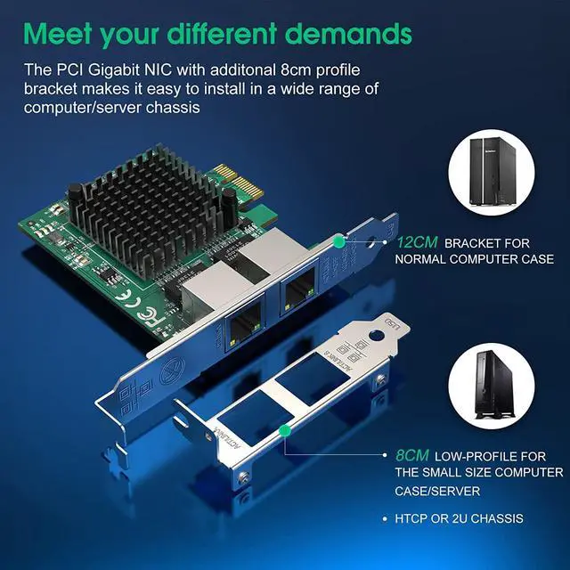Alt view image 5 of 6 - 1G Gigabit Ethernet Converged Network Card, Dual RJ45 Port Server Network Card with Intel 82571 Chipset Ethernet Adapter Low Profile LAN NIC Card for Support PXE for Windows/Windows Server/Linux