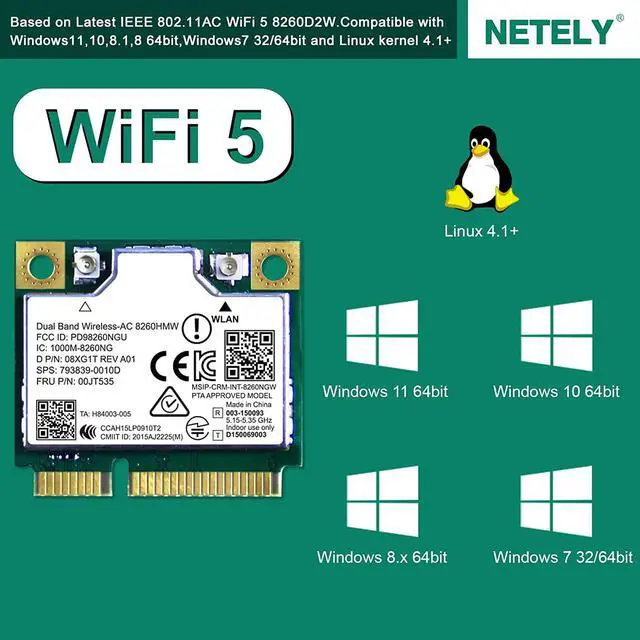 Alt view image 3 of 6 - NETELY Wireless-AC 8260HMW Mini-PCIE Interface WiFi Adapter-Wireless-AC 1200Mbps (2.4GHz 300Mbps & 5GHz 867Mbps) Network Card with WiFi Audio Adapter (Wireless-AC 8260HMW)