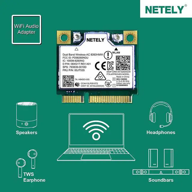 Alt view image 4 of 6 - NETELY Wireless-AC 8260HMW Mini-PCIE Interface WiFi Adapter-Wireless-AC 1200Mbps (2.4GHz 300Mbps & 5GHz 867Mbps) Network Card with WiFi Audio Adapter (Wireless-AC 8260HMW)