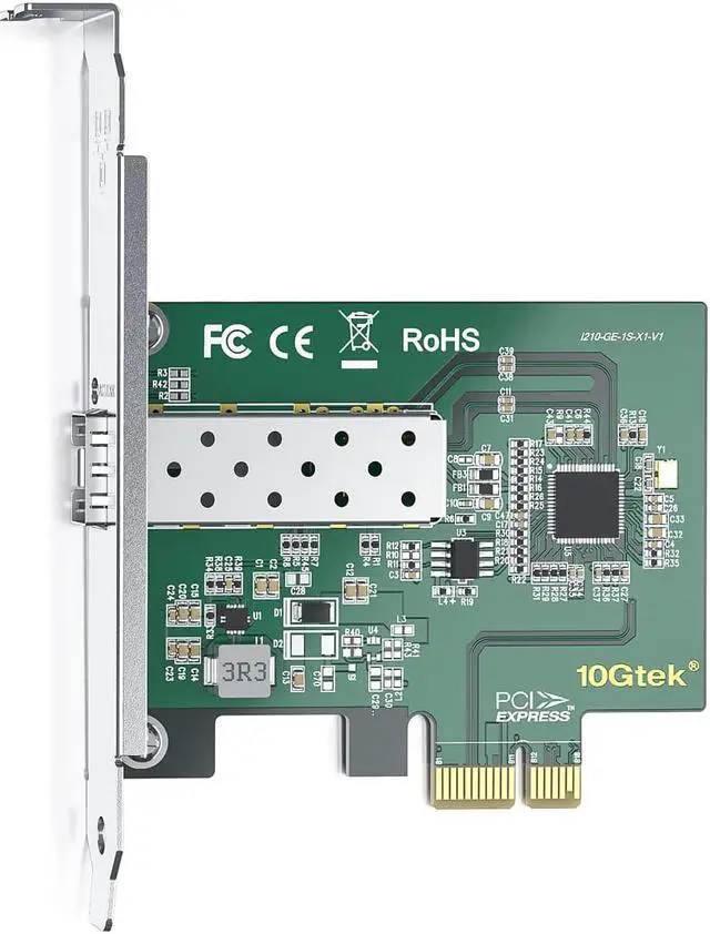 Alt view image 2 of 3 - 10/100/1000Mbps Gigabit Network Card (NIC) with Intel 1210AS Chip | Ethernet Converged PCI Express Network Adapter | Single SFP Port | PCI Express 2.1 X1