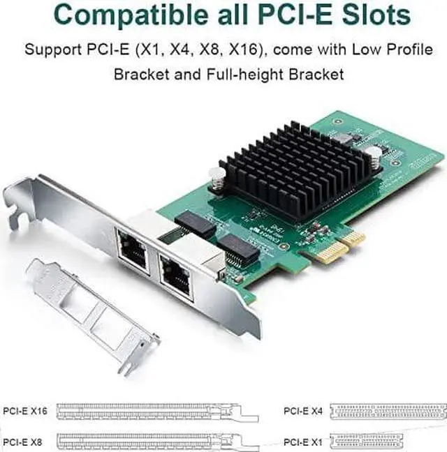 Alt view image 3 of 7 - 10/100/1000Mbps Gigabit Ethernet Converged Network Server Adapter Card (NIC) with Intel 82576 Controller Chip, Dual RJ45 Copper Ports, Compatible for Intel E1G42ET, PCI Express 2.1 X1