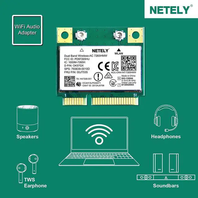 Alt view image 4 of 6 - NETELY Wireless-AC 7265HMW Mini-PCIE Interface WiFi Adapter-Wireless-AC 1200Mbps (2.4GHz 300Mbps & 5GHz 867Mbps) Network Card with WiFi Audio Adapter (Wireless-AC 7265HMW)