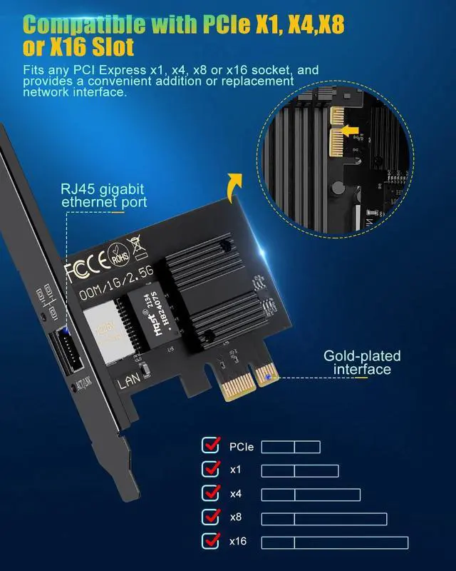 Alt view image 4 of 7 - 2.5GBase-T PCI Express Gigabit Network Card for Gaming, Streaming, 2.5G/1G/100Mbps PCIe Ethernet Network Adapter RJ45 LAN Controller for PC, Support Windows 10/11, Standard & Low-Profile Brackets