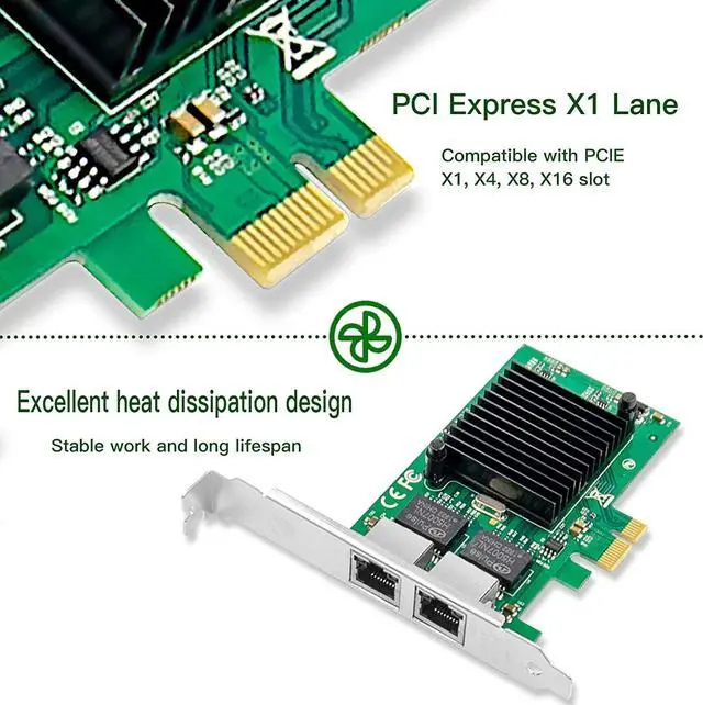 Alt view image 3 of 7 - 1.25G Gigabit Ethernet NIC with Intel 82576 Controller, 1Gb PCI-E Network Card Compare to Intel E1G42ET Ethernet Converged Network Adapter, Dual RJ45 Copper Ports, PCI Express X1