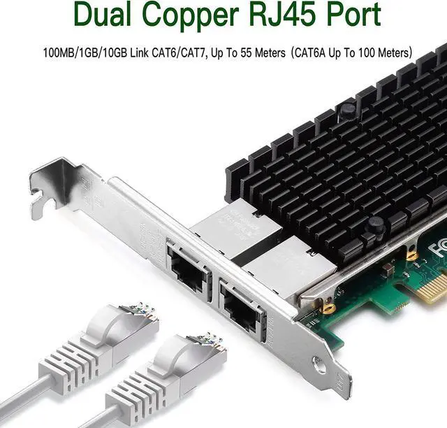 Alt view image 2 of 7 - 10Gb Ethernet NIC with Intel X540-BT2 Controller, 10G PCI-E Network Card Compare to Intel X540-T2 Converged Network Adapter, Dual RJ45 Copper Ports, PCI Express X8