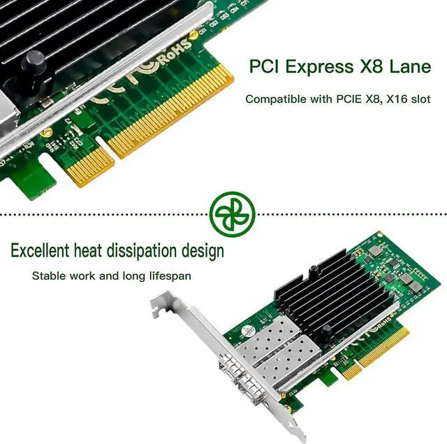 Alt view image 3 of 7 - 10Gb Ethernet NIC with Intel 82599ES Controller, 10G PCI-E Network Card Compare to Intel X520-DA2 Converged Network Adapter, Dual SFP+ Ports, PCI Express X8