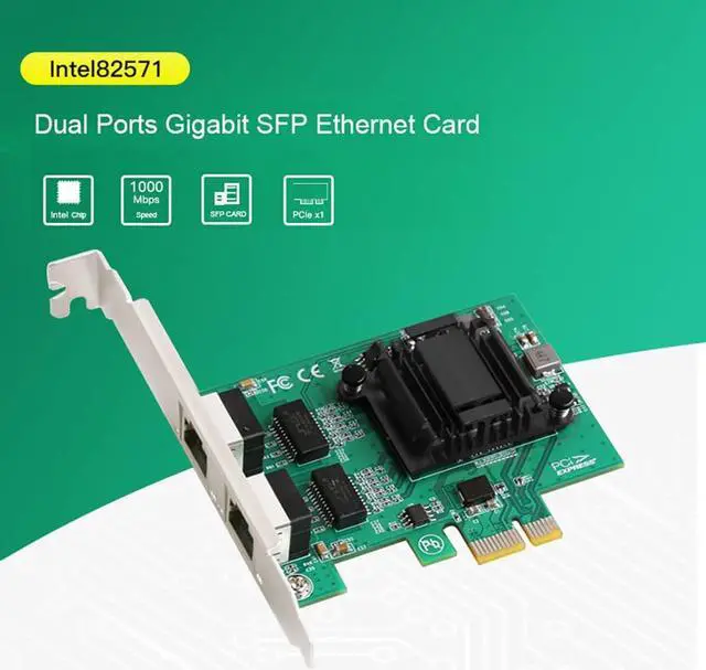 Alt view image 3 of 7 - 2-Port Gigabit PCIe SFP Network Card 1000M Dual Ports PCI Express Ethernet Adapter with Intel 82571EB LAN NIC Card for Support PXE for Windows/Windows Server/Linux with Low Profile