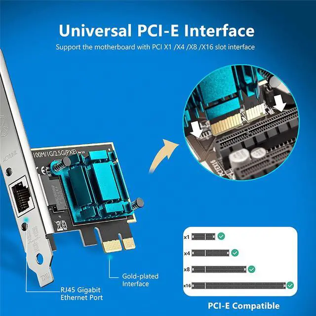Alt view image 3 of 7 - 2.5GBase-T PCIE Network Card 2500/1000/100Mbps PCI Express Gigabit Ethernet Adapter, Network Adapter for PC, Supported Windows 11/10/8/7 and Mac 10.7 (Above)