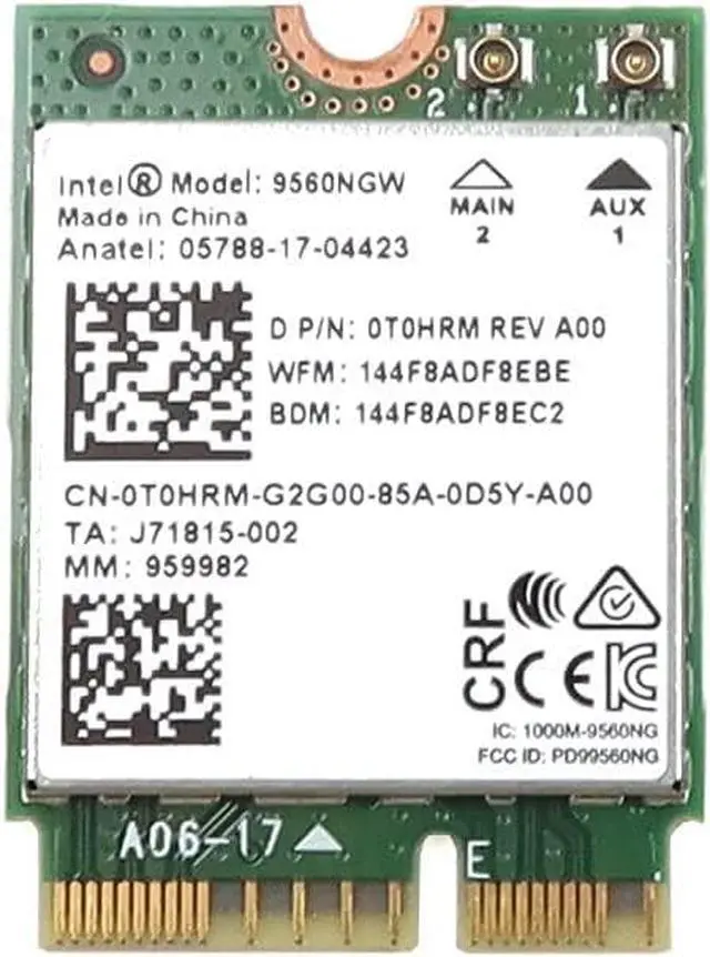 Main image of 9560NGW Wireless-AC 9560 Dual Band M.2 CNVio 2230 802.11ac WLAN 1.73Gbps Bluetooth 5.1 WiFi Card T0HRM 0T0HRM CN-0T0HRM Compatible Replacement Spare Part for Intel Compatible and Laptop Systems