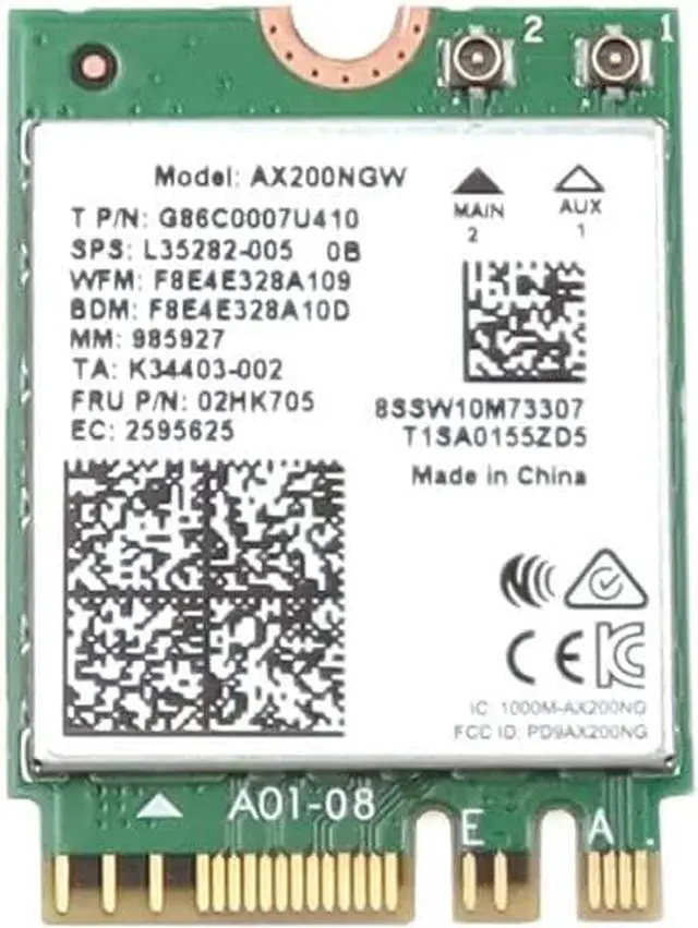 Main image of AX200NGW Wi-Fi 6 AX200 (Gig+) PCI-Express M.2 2230 802.11ax WLAN 2.4Gbps Bluetooth 5.2 WiFi Card 02HK705 11S02HK705 Compatible Replacement Spare Part for Intel Compatible and Laptop Systems