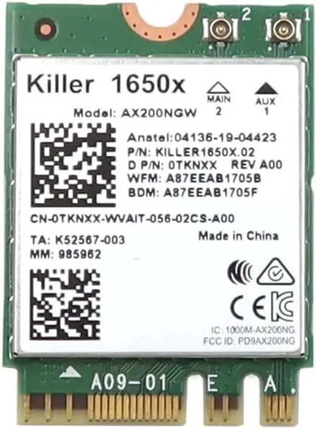 Main image of AX200NGW Wi-Fi 6 AX200 (Gig+) PCI-Express M.2 2230 802.11ax WLAN 2.4Gbps Bluetooth 5.2 WiFi Card TKNXX 0TKNXX CN-0TKNXX Compatible Replacement Spare Part for Intel Compatible and Laptop Systems