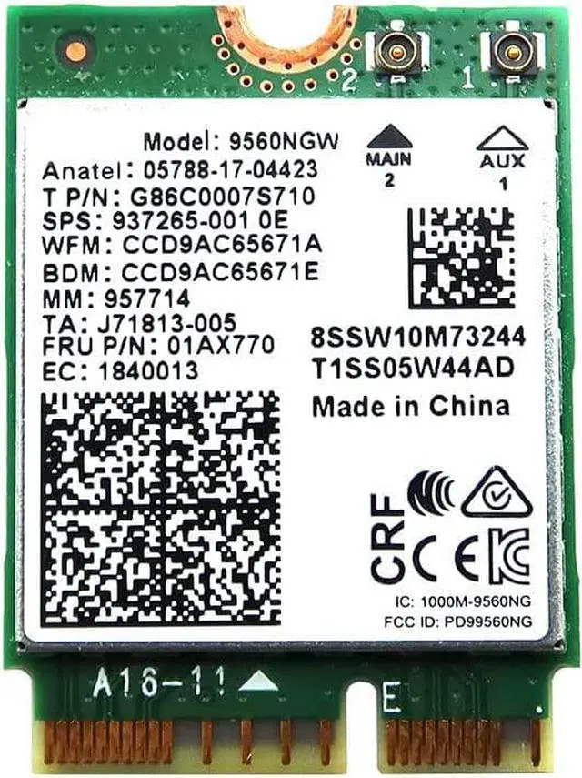 Main image of 9560NGW Wireless-AC 9560 Dual Band M.2 2230 802.11ac WLAN 1.73Gbps Bluetooth 5.1 PCI-Express Wireless Card G86C0007S710 Compatible Replacement Spare Part for Intel Compatible and Laptop Systems