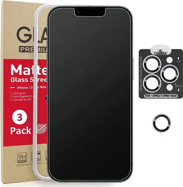 Main image of [3+4 Pack] Matte Glass Screen Protector Designed for iPhone 13 Pro + Camera Lens, Install Frame/Bubble Free/Anti-Glare & Fingerprint, 9H Tempered Glass Clear for iPhone 13 Pro 2021 6.1inch