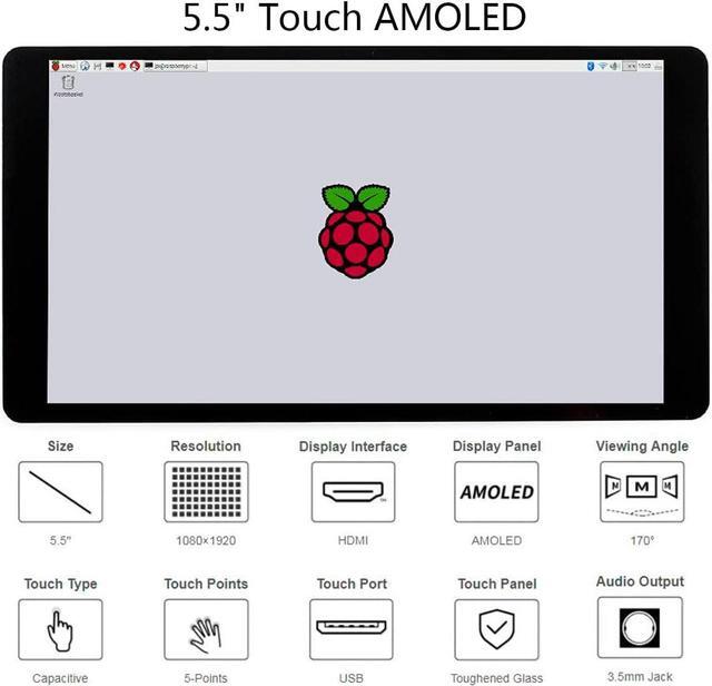 Alt view image 2 of 7 - waveshare 5.5inch HDMI AMOLED Display 1080x1920 Resolution Capacitive Touch Screen with Toughened Glass Cover 6H Hardness for Raspberry Pi 4B/3B+/3B/2B/Zero/Zero W and Jetson Nano,PC,Multi Systems