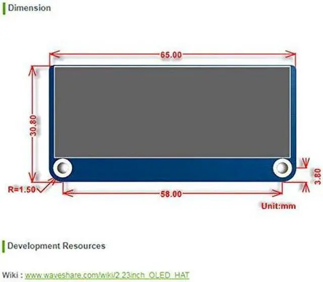 Alt view image 7 of 7 - waveshare 2.23inch OLED Display HAT, 128×32 Pixels SPI/I2C Interface Embed SSD1305 Driver for Raspberry Pi 4B/3B+/3B/2B/Zero/Zero W/Zero WH and Jetson Nano