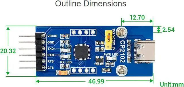 Alt view image 5 of 6 - waveshare PL2303 USB-C to UART (TTL) Communication Module USB-Type C Connector,Compatible with 1.8V/2.5V/3.3V/5V Logic Level,Support Windows XP/7/8/10/11
