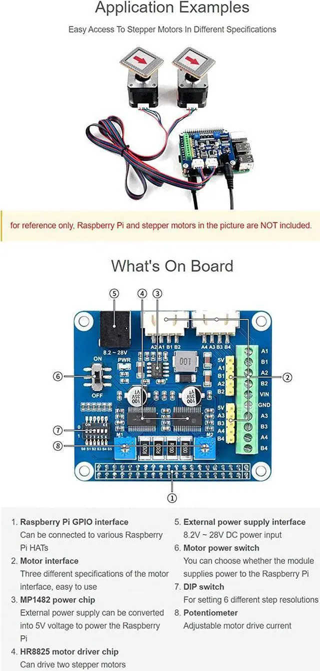 Alt view image 6 of 7 - Stepper Motor HAT Dual Onboard 2-CH HR8825 Motor Driver Chip,Drive two Stepper Motors Up To 1/32 Microstepping,Apply to 3D Printer, Sculpturing machine, Mechanical Arm,for Raspberry Pi/ Jetson Nano