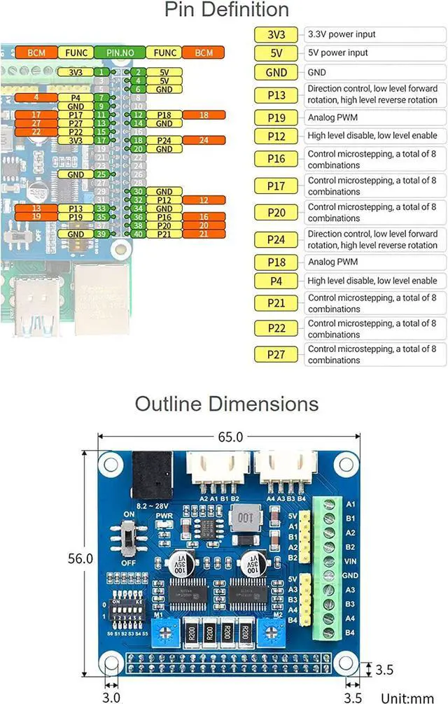 Alt view image 7 of 7 - Stepper Motor HAT Dual Onboard 2-CH HR8825 Motor Driver Chip,Drive two Stepper Motors Up To 1/32 Microstepping,Apply to 3D Printer, Sculpturing machine, Mechanical Arm,for Raspberry Pi/ Jetson Nano