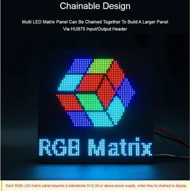 Alt view image 3 of 7 - RGB Full-Color LED Matrix Panel 64x32 Pixels, 2.5mm Pitch, 2048 Individual RGB LEDs, Adjustable Brightness, Support Raspberry Pi/Raspberry Pi Pico/ESP32/Ardu, Display Text, Colorful Image/Animation