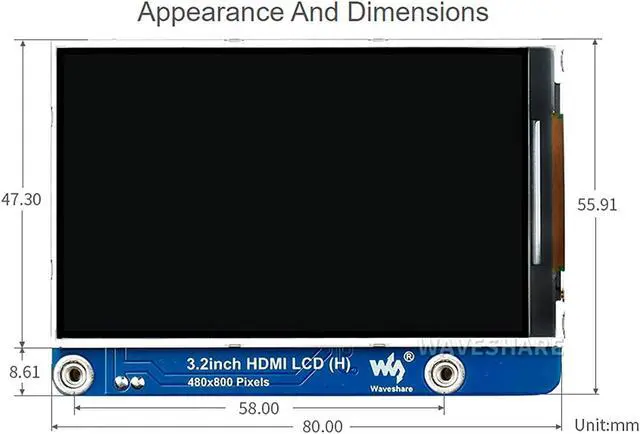 Alt view image 7 of 7 - waveshare 3.2inch IPS LCD Display (H) for Raspberry Pi 4B/3B+/3B/2B/Zero/Zero W/Zero WH and Jetson Nano and Windows 11/10/8.1/8/7, 480×800 Pixel, Adjustable Brightness, No Touch