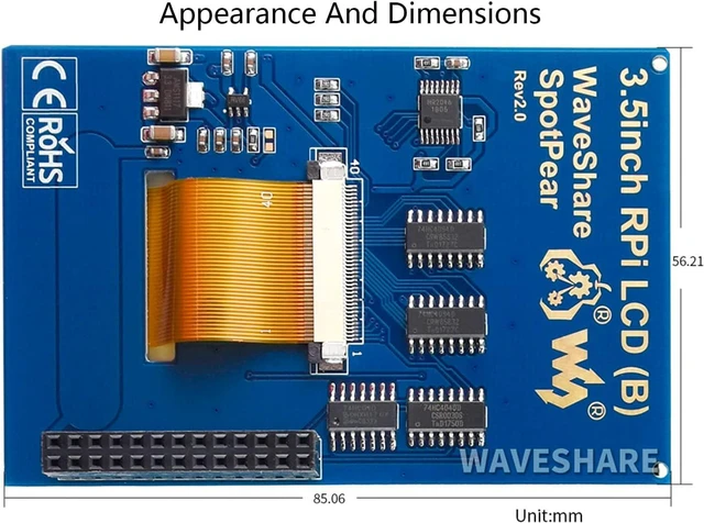 Alt view image 7 of 7 - Waveshare 3.5" Resistive Touch Screen IPS LCD 480x320, XPT2046 Controller, Compatible with Raspberry Pi 5/4B/3B+/3B/2B/A+/B+/Zero W/Zero 2W