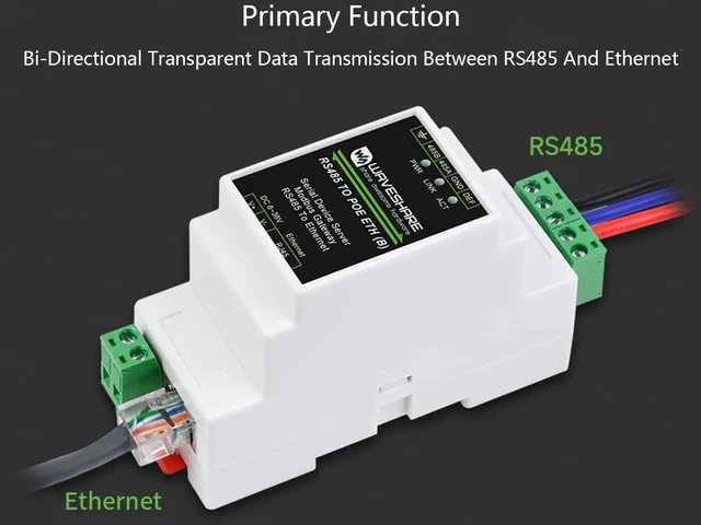 Alt view image 3 of 7 - RS485 to RJ45 Ethernet with POE Function Modbus/MQTT Gateway, Bi-Directional Transparent Data Transmission Between RS485 and Ethernet, 6~36V DC Screw Terminal, or PoE Port Power Supply