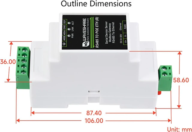 Alt view image 7 of 7 - RS485 to RJ45 Ethernet with POE Function Modbus/MQTT Gateway, Bi-Directional Transparent Data Transmission Between RS485 and Ethernet, 6~36V DC Screw Terminal, or PoE Port Power Supply