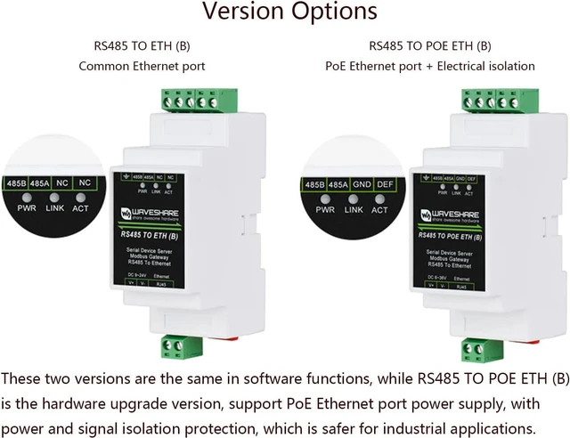 Alt view image 4 of 7 - RS485 to RJ45 Ethernet with POE Function Modbus/MQTT Gateway, Bi-Directional Transparent Data Transmission Between RS485 and Ethernet, 6~36V DC Screw Terminal, or PoE Port Power Supply