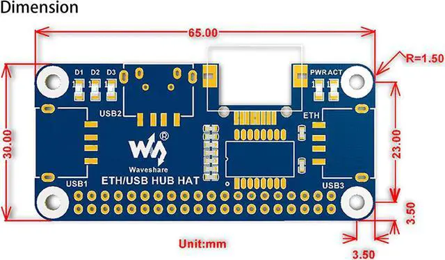 Alt view image 7 of 7 - for Raspberry Pi 4B/3B+/3B/2B/Zero/Zero W/Pi Zero 2 W/ 2 WH, Ethernet/USB HUB HAT Board with RJ45 10/100M Ethernet Port and 3X USB Ports, Compatible with USB2.0/1.1