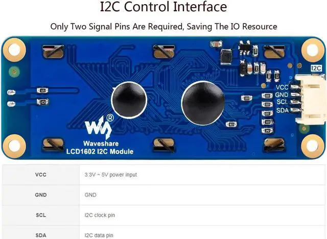 Alt view image 5 of 6 - waveshare AiP31068 LCD1602 I2C Module,16x2 Characters Display, White Color with Blue Background, Compatible with Arduino/Raspberry Pi/Raspberry Pi Pico/Jetson Nano/ ESP32, 3.3V/5V