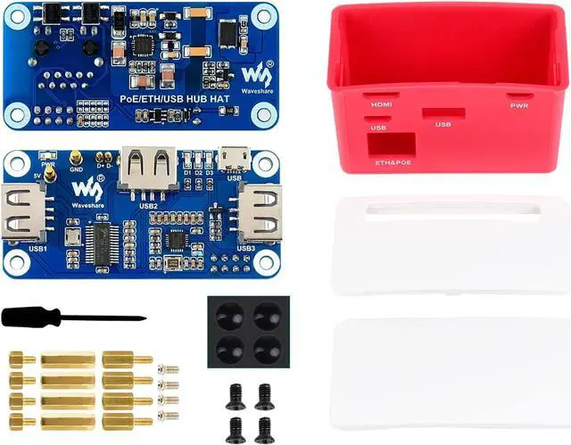 Alt view image 7 of 7 - PoE Ethernet/USB HUB HAT Board with ABS Case Box for Raspberry Pi Zero 2W/2WH/Zero, PoE 802.3af-Compliant Ethernet Port and 3X USB 2.0 Ports Compatible with USB 2.0/1.1