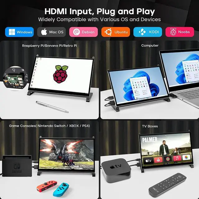 Alt view image 5 of 6 - ROADOM Raspberry Pi Screen, 10.1 Touchscreen Monitor, IPS FHD 1024×600,Responsive and Smooth Touch,Dual Built-in Speakers,HDMI Input,Compatible with Various Devices and OS,Easy Assembly,Driver Free