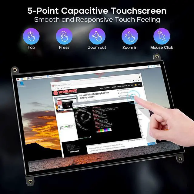 Alt view image 4 of 6 - ROADOM Raspberry Pi Screen, 10.1 Touchscreen Monitor, IPS FHD 1024×600,Responsive and Smooth Touch,Dual Built-in Speakers,HDMI Input,Compatible with Various Devices and OS,Easy Assembly,Driver Free