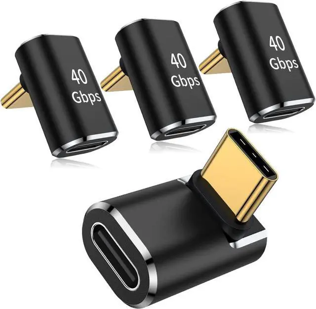 Main image of 90 Degree USB C Adapter (4 Pack) Up and Down Right Angle L Shape USB Type C Male to Female Connector for Steam Deck ROG Ally MacBook Tablet Phone and More - Black