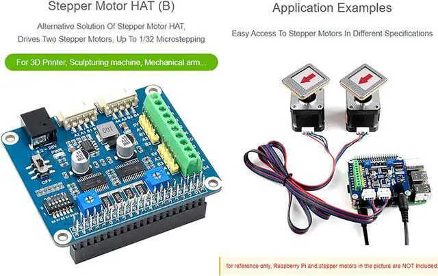 Alt view image 2 of 7 - Stepper Motor HAT Dual Onboard 2-CH HR8825 Motor Driver Chip,Drive two Stepper Motors Up To 1/32 Microstepping,Apply to 3D Printer, Sculpturing machine, Mechanical Arm,for Raspberry Pi/ Jetson Nano