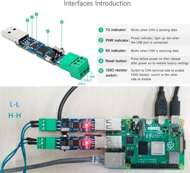 Alt view image 7 of 7 - waveshare USB to CAN Adapter Model A STM32 Chip Solution, CAN Baud Rate 5kbps~1Mbps is Configurable, Support Windows XP/7/8/10/11 and Linux Systems, Multiple Working Modes