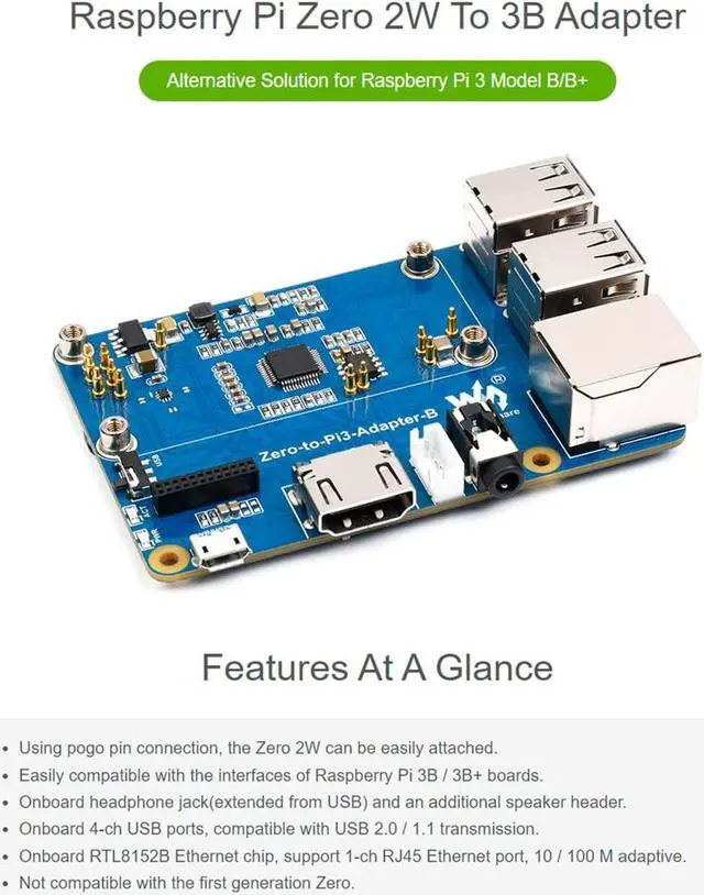 Raspberry Pi Zero 2W to Pi 3B/3B+ Adapter, Based on Raspberry Pi