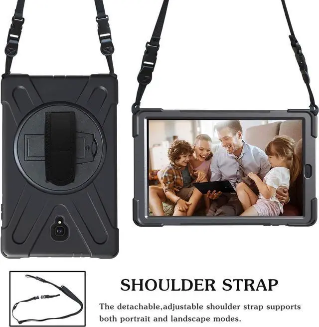 Alt view image 5 of 7 - Galaxy Tab A 10.5 Case by Heavy Duty Shield Rotating Palmstrap Kickstand Shoulder Strap Tempered Glass Screen Protector Cover for Samsung Galaxy Tab A 10.5-inch T590 SM-T590 (Black)