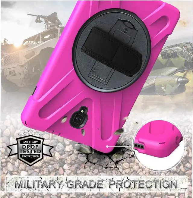 Alt view image 5 of 7 - Galaxy Tab A 10.5 Case by Heavy Duty Shield Rotating Palmstrap Kickstand Shoulder Strap Tempered Glass Screen Protector Cover for Samsung Galaxy Tab A 10.5-inch T590 SM-T590 (Hot Pink)