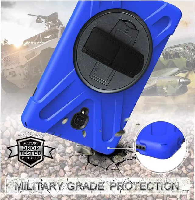 Alt view image 4 of 7 - Galaxy Tab A 10.5 Case by Heavy Duty Shield Rotating Palmstrap Kickstand Shoulder Strap Tempered Glass Screen Protector Cover for Samsung Galaxy Tab A 10.5-inch T590 SM-T590 (Blue)