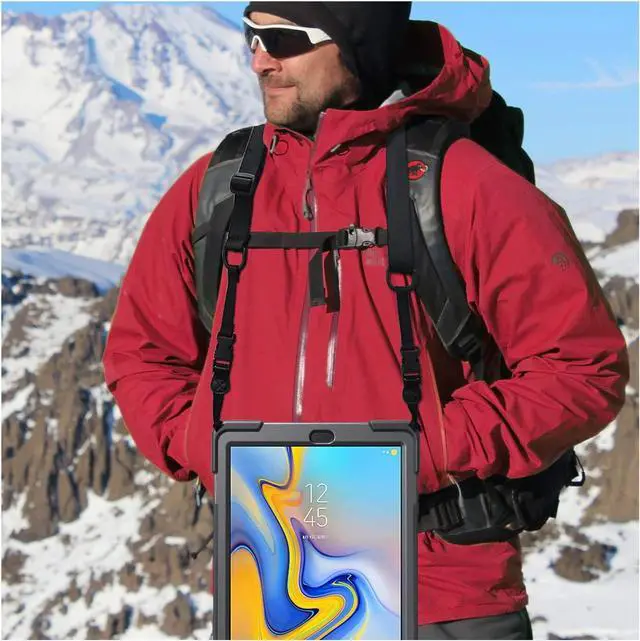 Alt view image 7 of 7 - Galaxy Tab A 10.5 Case by Heavy Duty Shield Rotating Palmstrap Kickstand Shoulder Strap Tempered Glass Screen Protector Cover for Samsung Galaxy Tab A 10.5-inch T590 SM-T590 (Black)