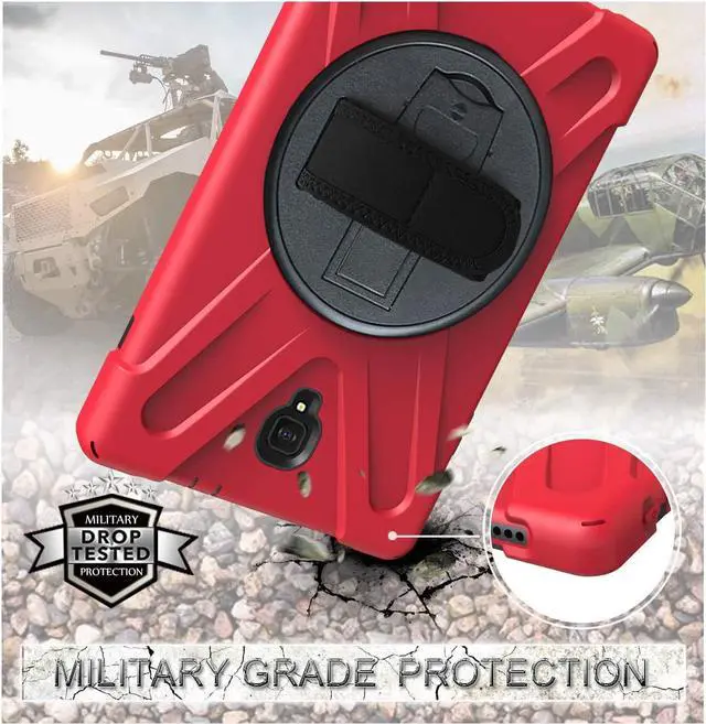 Alt view image 4 of 7 - Galaxy Tab A 10.5 Case by Heavy Duty Shield Rotating Palmstrap Kickstand Shoulder Strap Tempered Glass Screen Protector Cover for Samsung Galaxy Tab A 10.5-inch T590 SM-T590 (Red)