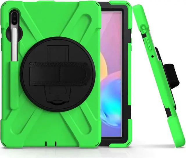 Alt view image 4 of 7 - Galaxy Tab S7 Plus 12.4 Case Shockproof Heavy Duty Durable Dual-Layer Cover Kickstand Handstrap Shoulderstrap Sling for Samsung Galaxy Tab S7+ 2020 SM-T970 (Shield Green)