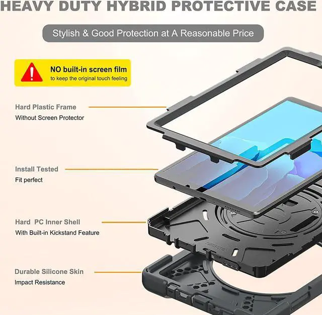 Alt view image 4 of 7 - Galaxy Tab A7 8.7 T220 Shield Case, Shockproof Heavy Duty Impact Drop Protection Case Cover for Samsung Galaxy Tab A 7 SM-T220 SM-T225 (Black/Black)