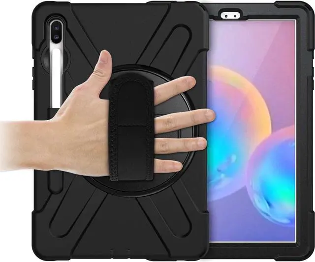 Alt view image 4 of 7 - Galaxy Tab S7 Plus 12.4 Case Shockproof Heavy Duty Durable Dual-Layer Cover Kickstand Handstrap Shoulderstrap Sling for Samsung Galaxy Tab S7+ 2020 SM-T970 (Shield Black)
