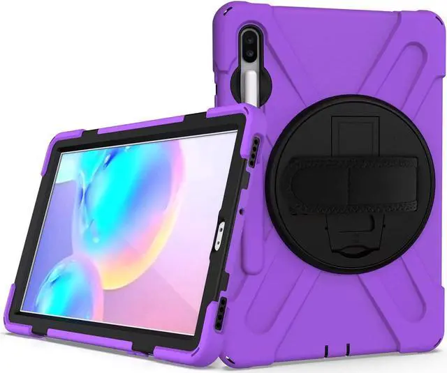 Alt view image 3 of 7 - Galaxy Tab S7 Plus 12.4 Case Shockproof Heavy Duty Durable Dual-Layer Cover Kickstand Handstrap Shoulderstrap Sling for Samsung Galaxy Tab S7+ 2020 SM-T970 (Shield Purple)