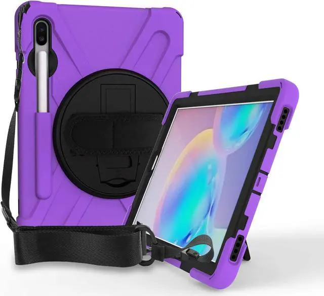 Alt view image 2 of 7 - Galaxy Tab S7 Plus 12.4 Case Shockproof Heavy Duty Durable Dual-Layer Cover Kickstand Handstrap Shoulderstrap Sling for Samsung Galaxy Tab S7+ 2020 SM-T970 (Shield Purple)