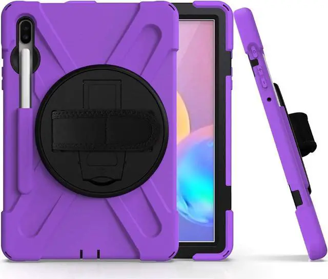 Alt view image 4 of 7 - Galaxy Tab S7 Plus 12.4 Case Shockproof Heavy Duty Durable Dual-Layer Cover Kickstand Handstrap Shoulderstrap Sling for Samsung Galaxy Tab S7+ 2020 SM-T970 (Shield Purple)