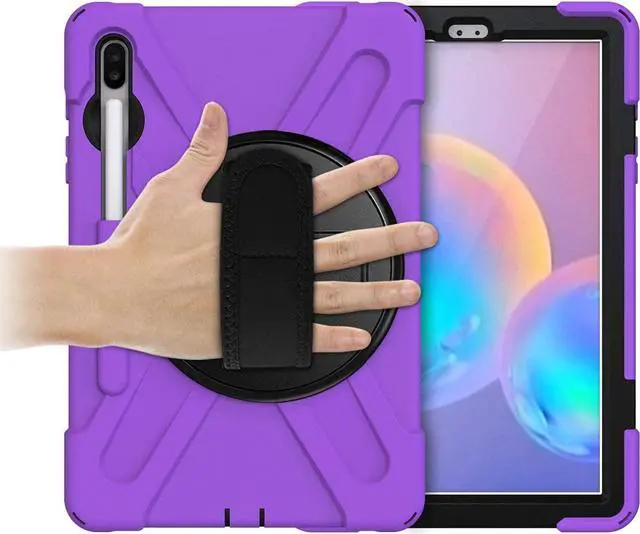 Alt view image 5 of 7 - Galaxy Tab S7 Plus 12.4 Case Shockproof Heavy Duty Durable Dual-Layer Cover Kickstand Handstrap Shoulderstrap Sling for Samsung Galaxy Tab S7+ 2020 SM-T970 (Shield Purple)